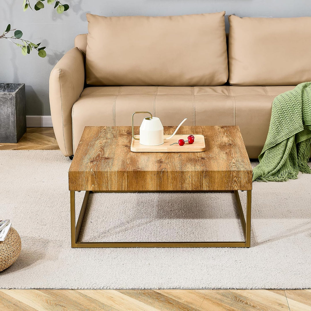 Modern Walnut Wood Coffee Table with Black Metal Legs, Square