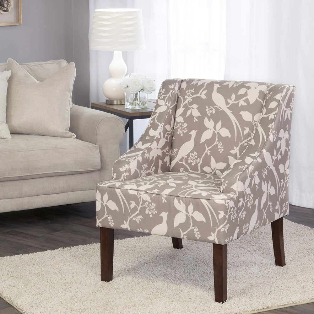 Velvet Swoop Arm Chairs, Grey Floral Tree