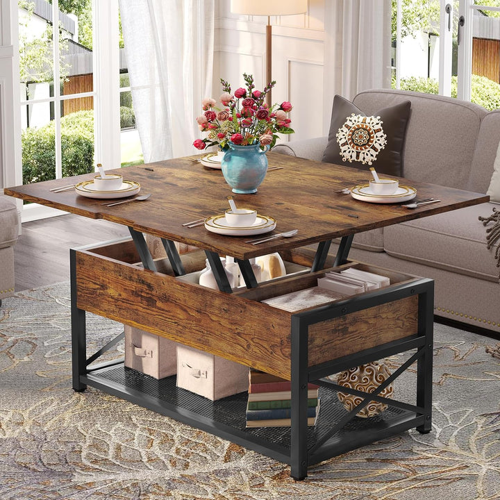 Lift Top Coffee Table with Storage, 3-in-1 Multi-Function, Rustic Brown