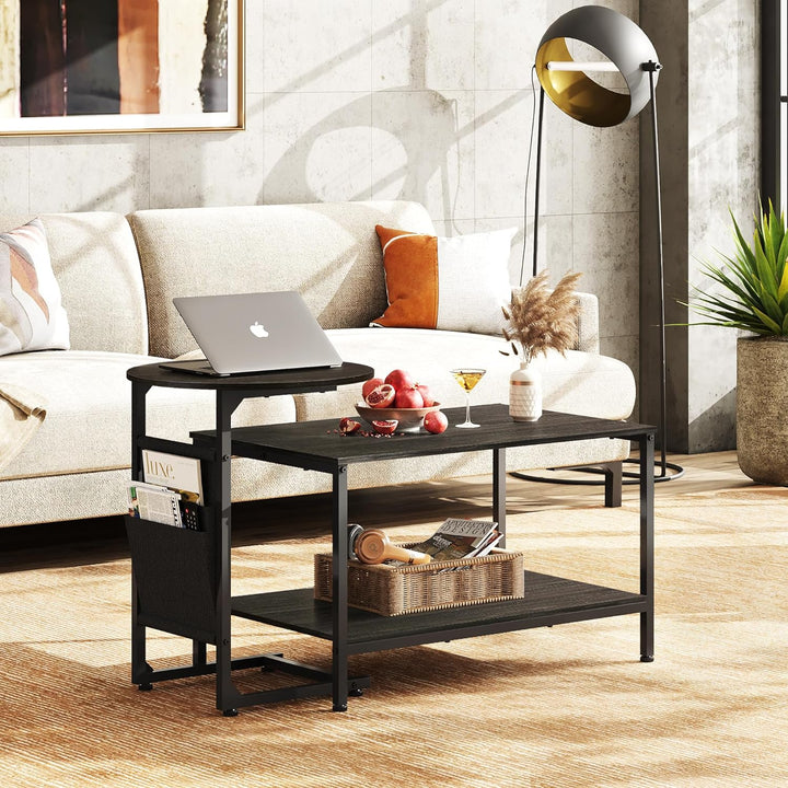 Versatile 2-in-1 Nesting Coffee Table Set, Charcoal Black