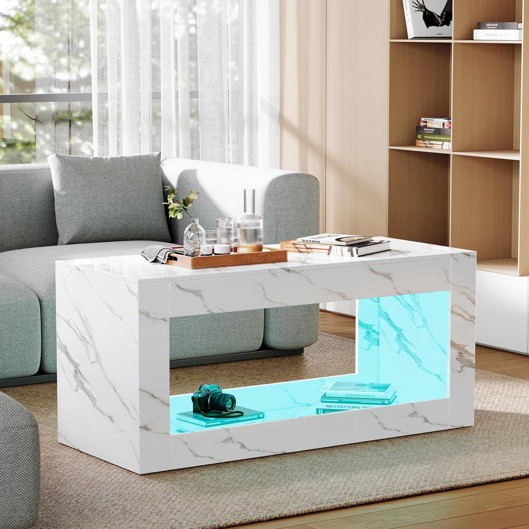 Coffee Tables for Living Room, Modern Marble Print Center Table, White