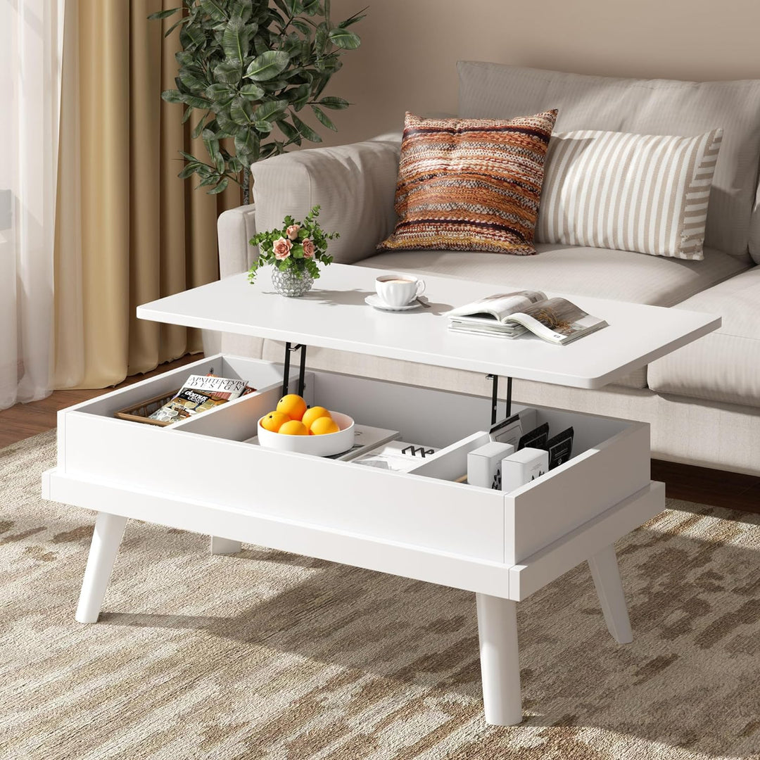 Shintenchi Lift Top Coffee Table with Hidden Compartment, White