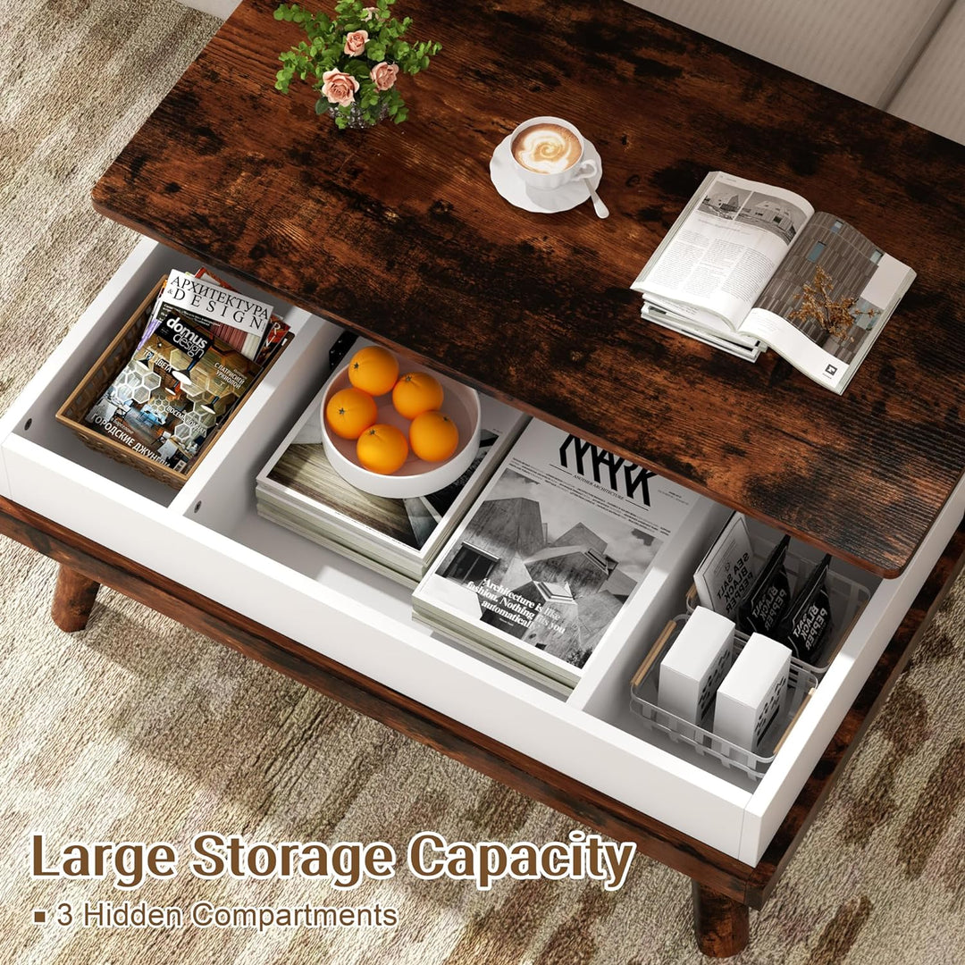 Shintenchi Lift Top Coffee Table with Hidden Compartment, Rustic Brown