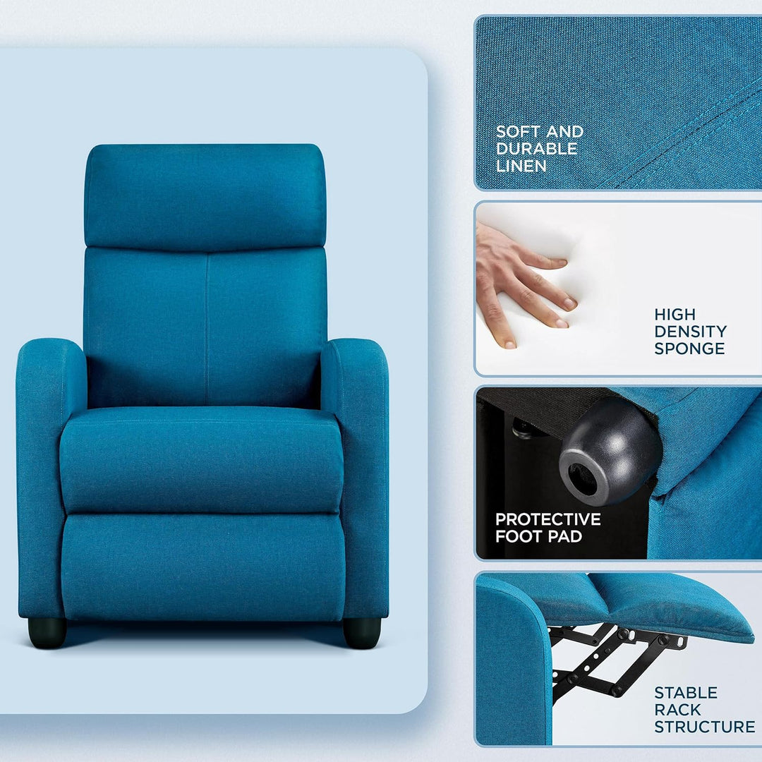 Fabric Recliner Sofa Blue Modern Single Recliner