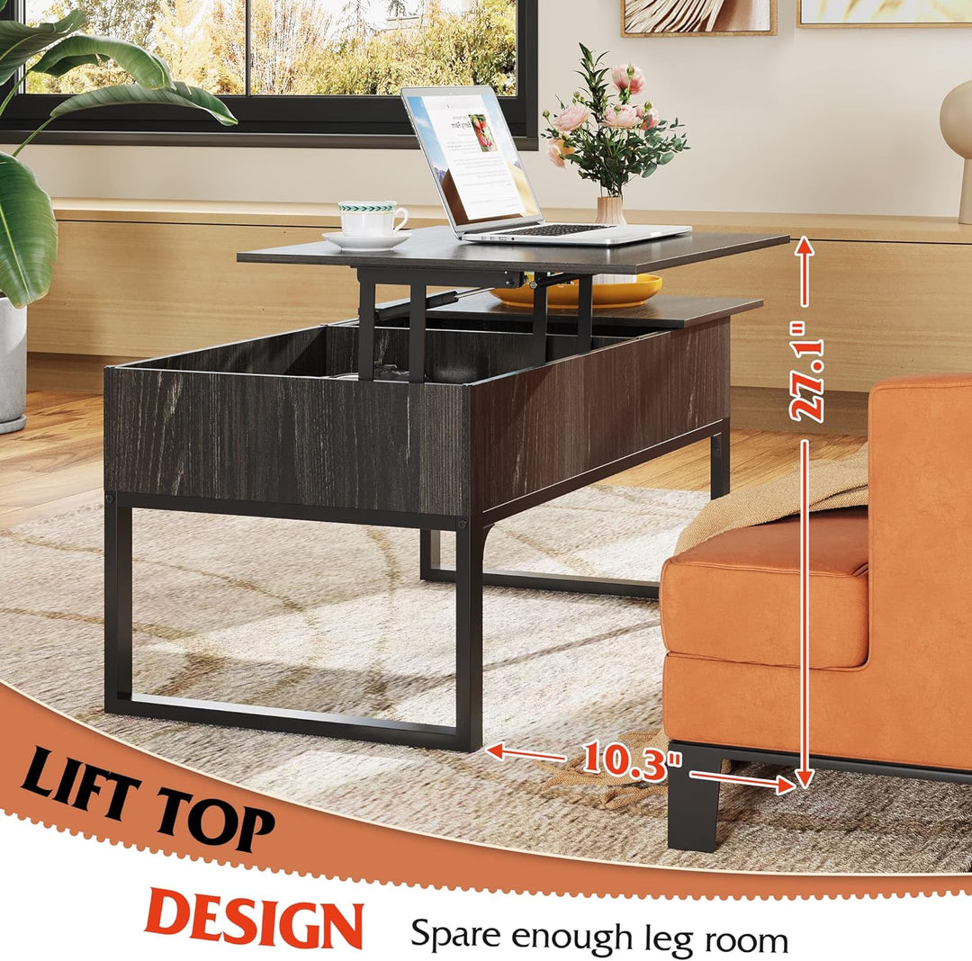 Lift Top Coffee Table with Hidden Storage, Modern Wood Black