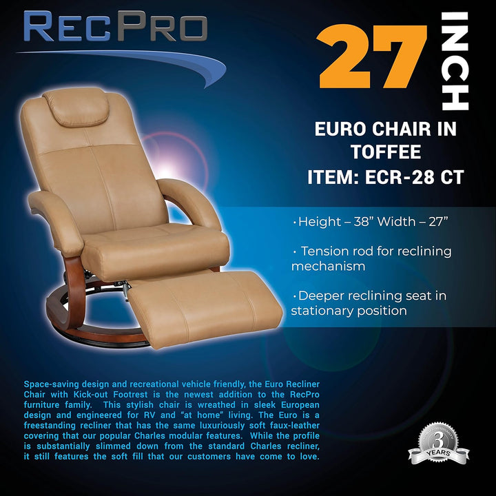 Charles 28" RV Euro Chair Recliner Modern (2, Toffee)