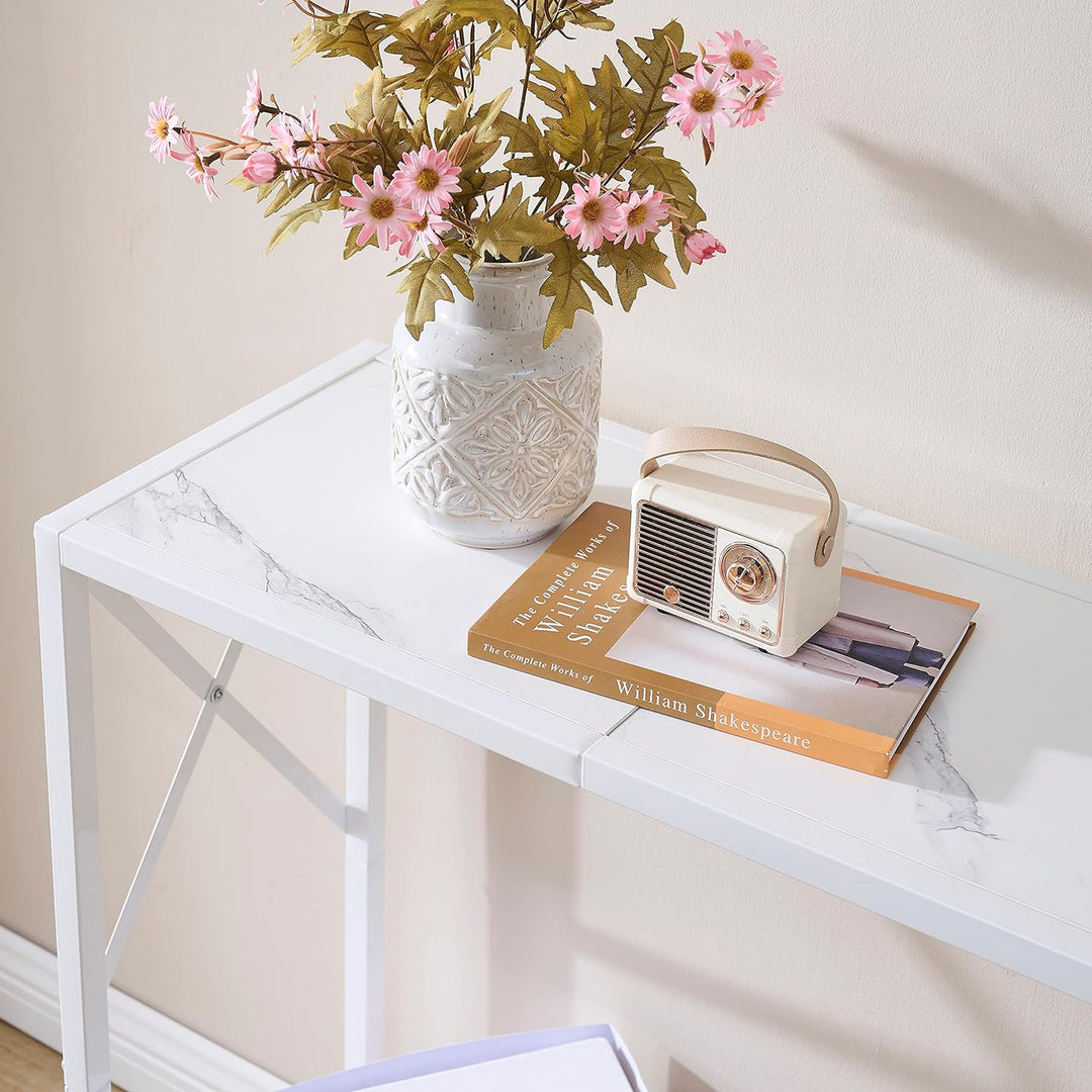 Console Table, 2-Tier Industrial Entryway, White