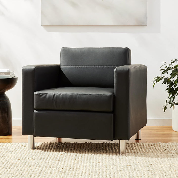 OSP Pacific Armchair, Black Vinyl, Silver Legs