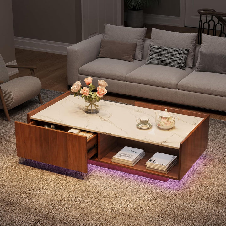 Mid-Century Modern Coffee Table, Brown and White