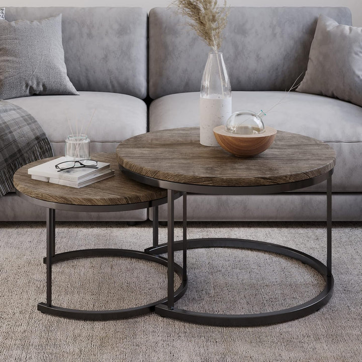 Lavish Home Round Nesting Coffee Tables, Modern Farmhouse Style