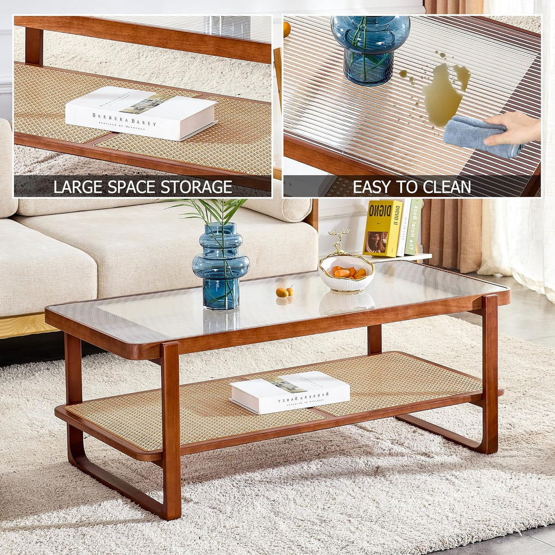 Coffee Table, Modern Simple Rectangle Double Layer Solid Wood Tea Table, 45'' Wood 2