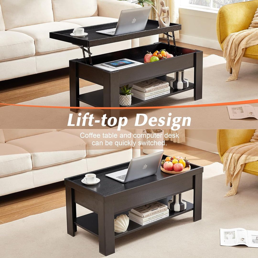 Lift Top Coffee Table with Hidden Storage, Black