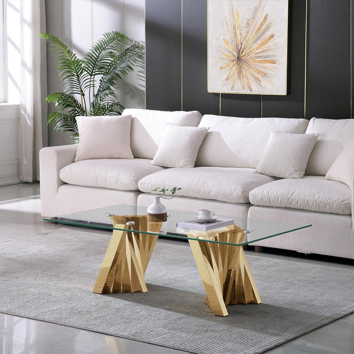 Modern Glass and Gold Stainless Steel Coffee Table, Gold21