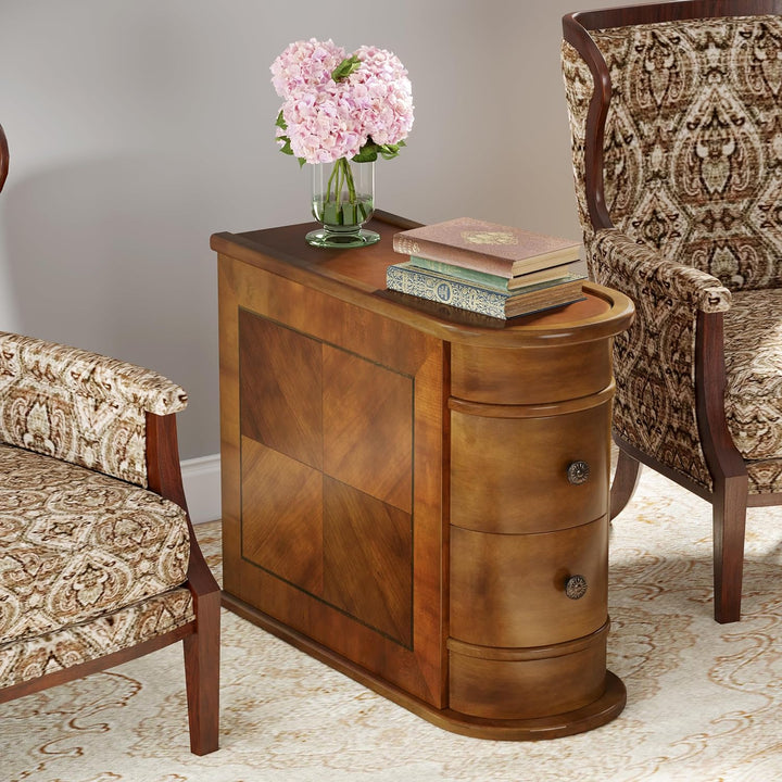 Wood End Table with 2 Drawers, Slim Nightstand