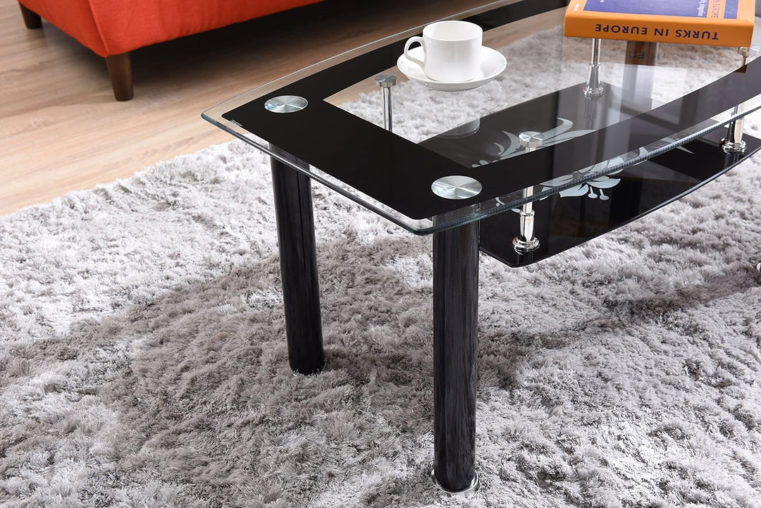 Tempered Glass Coffee Table, Two-Tier, Black