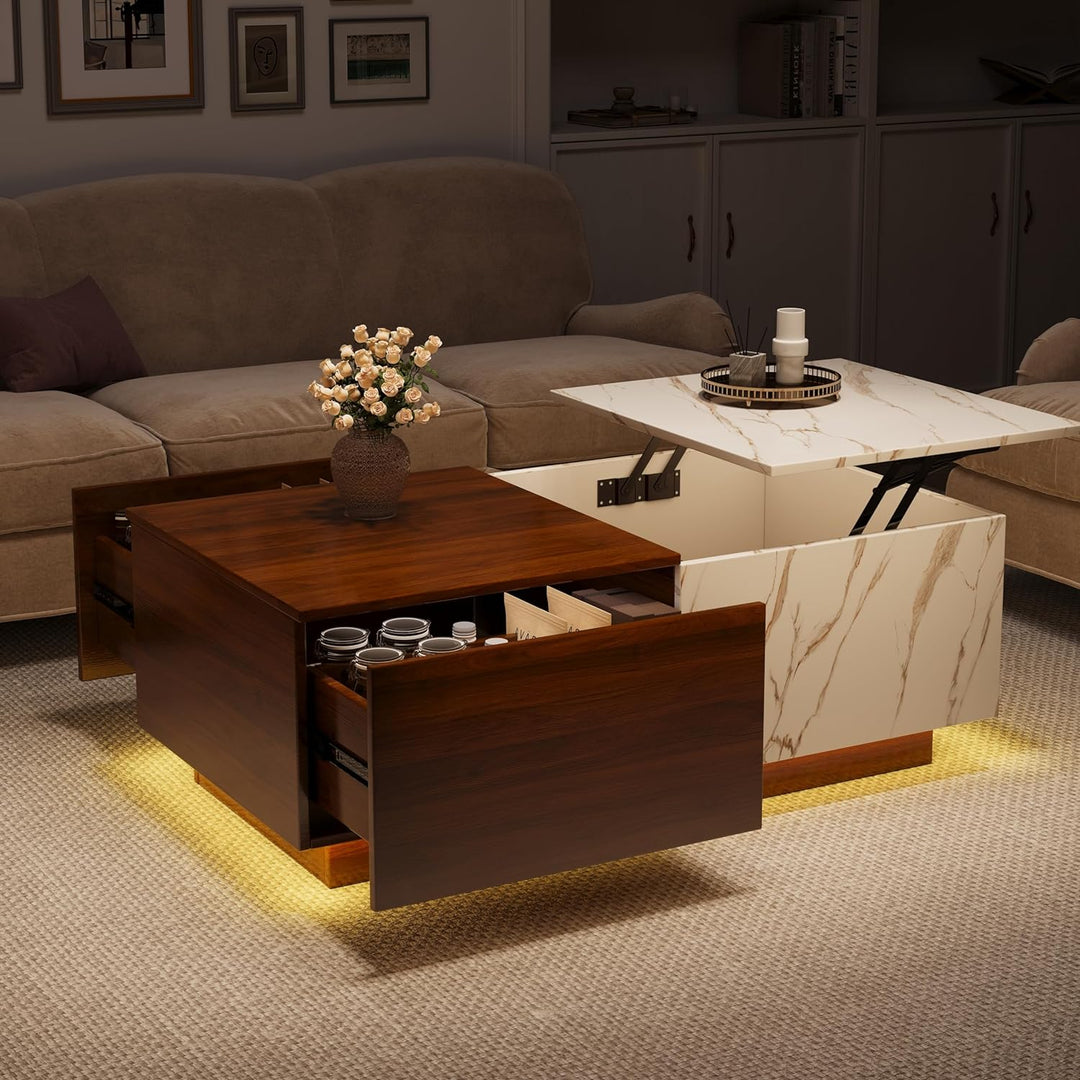 Elegant Wooden Coffee Tables with Storage, LED Center Tables