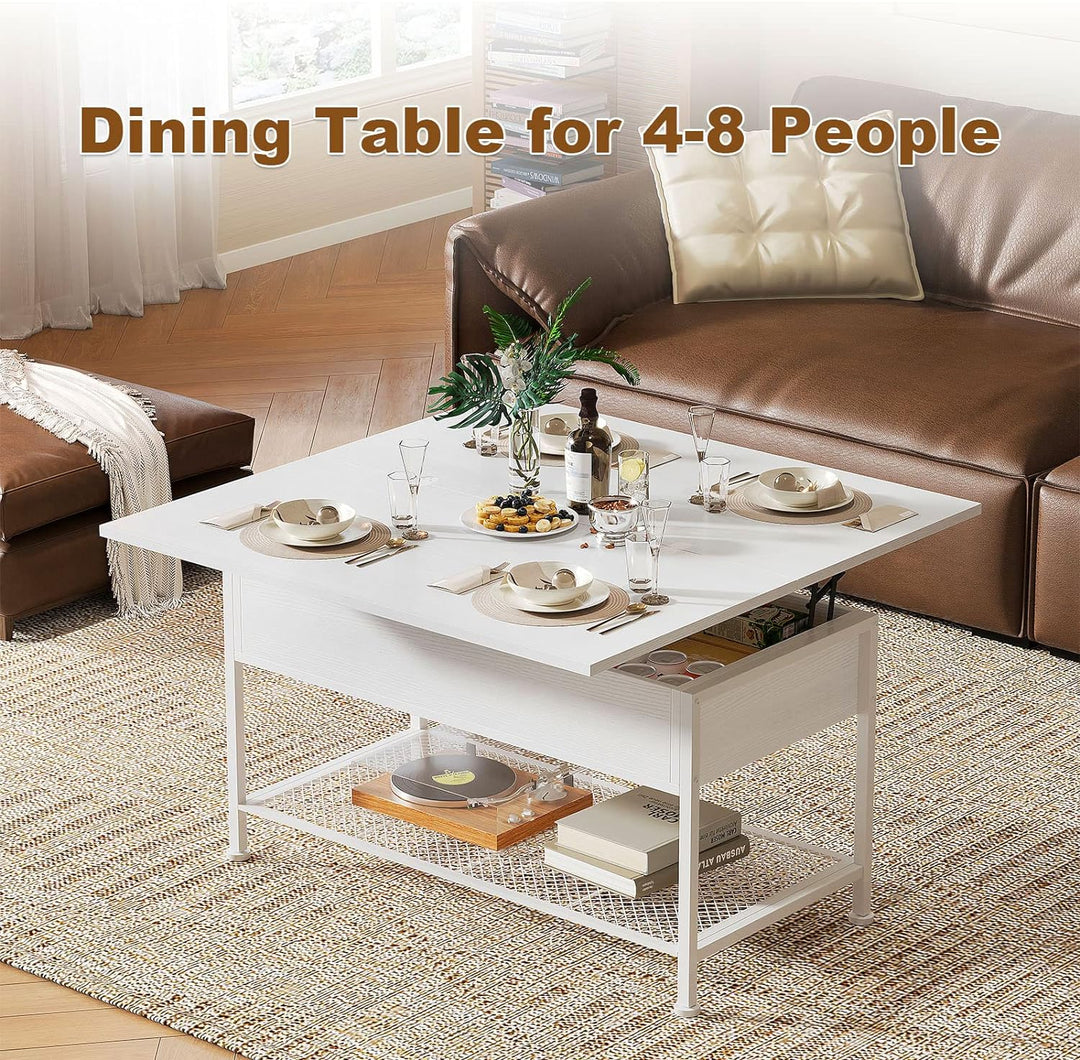 Lift Top Coffee Table with Hidden Storage, Convertible Dining Table