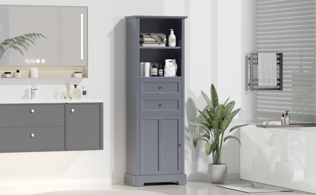 Tall Grey Storage Cabinet with Drawers