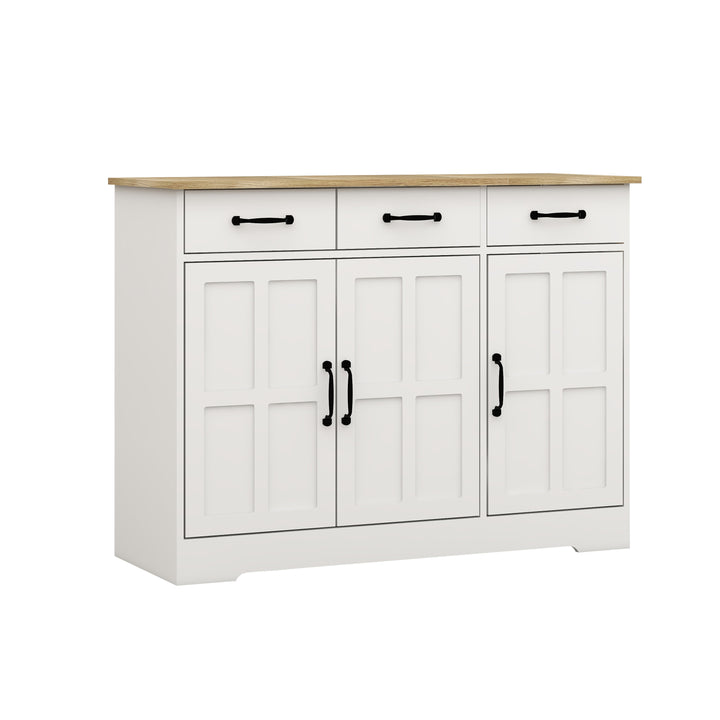 Farmhouse White Buffet Sideboard with 3 Drawers and 3 Doors