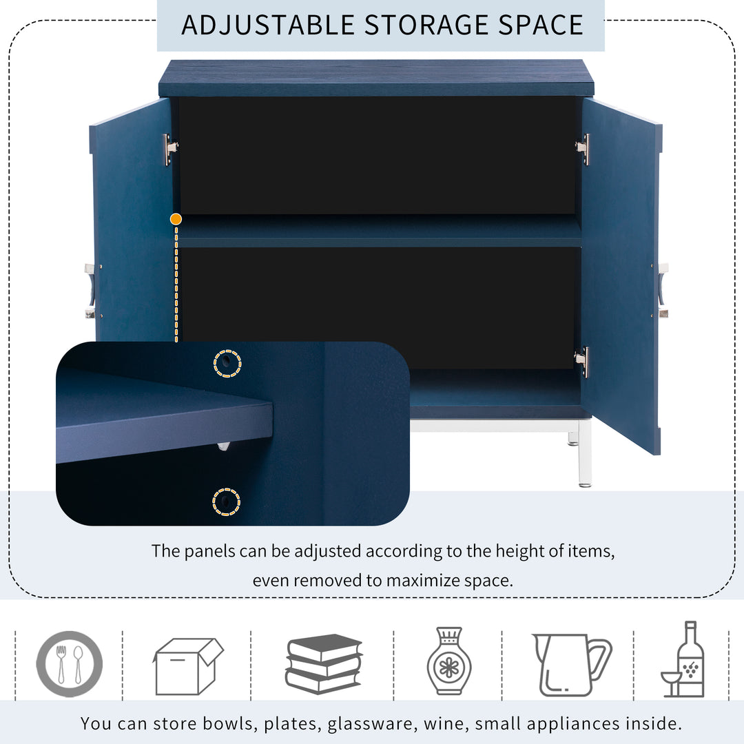 Navy Storage Cabinet with Solid Wood Veneer & Metal Legs