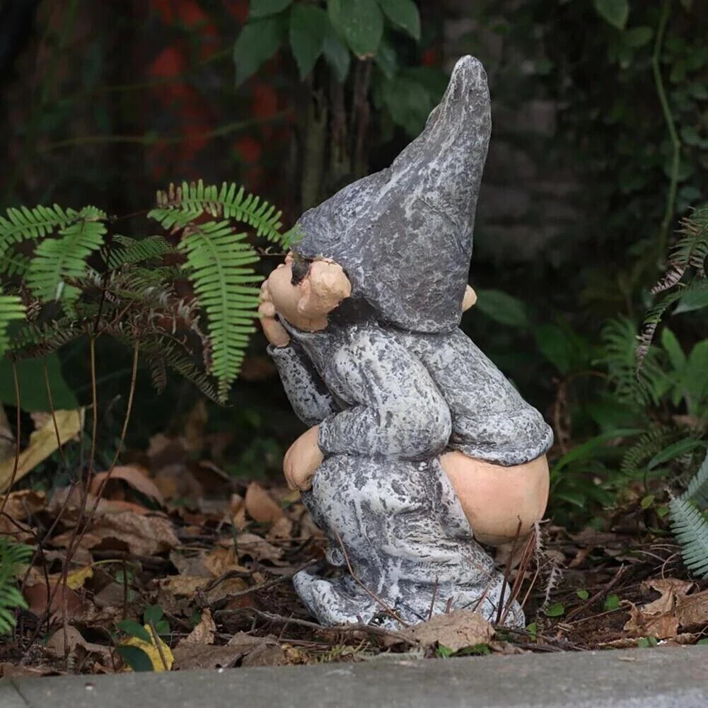 Naughty Gnome Miniature Resin Statue: Funny Pooping Dwarf