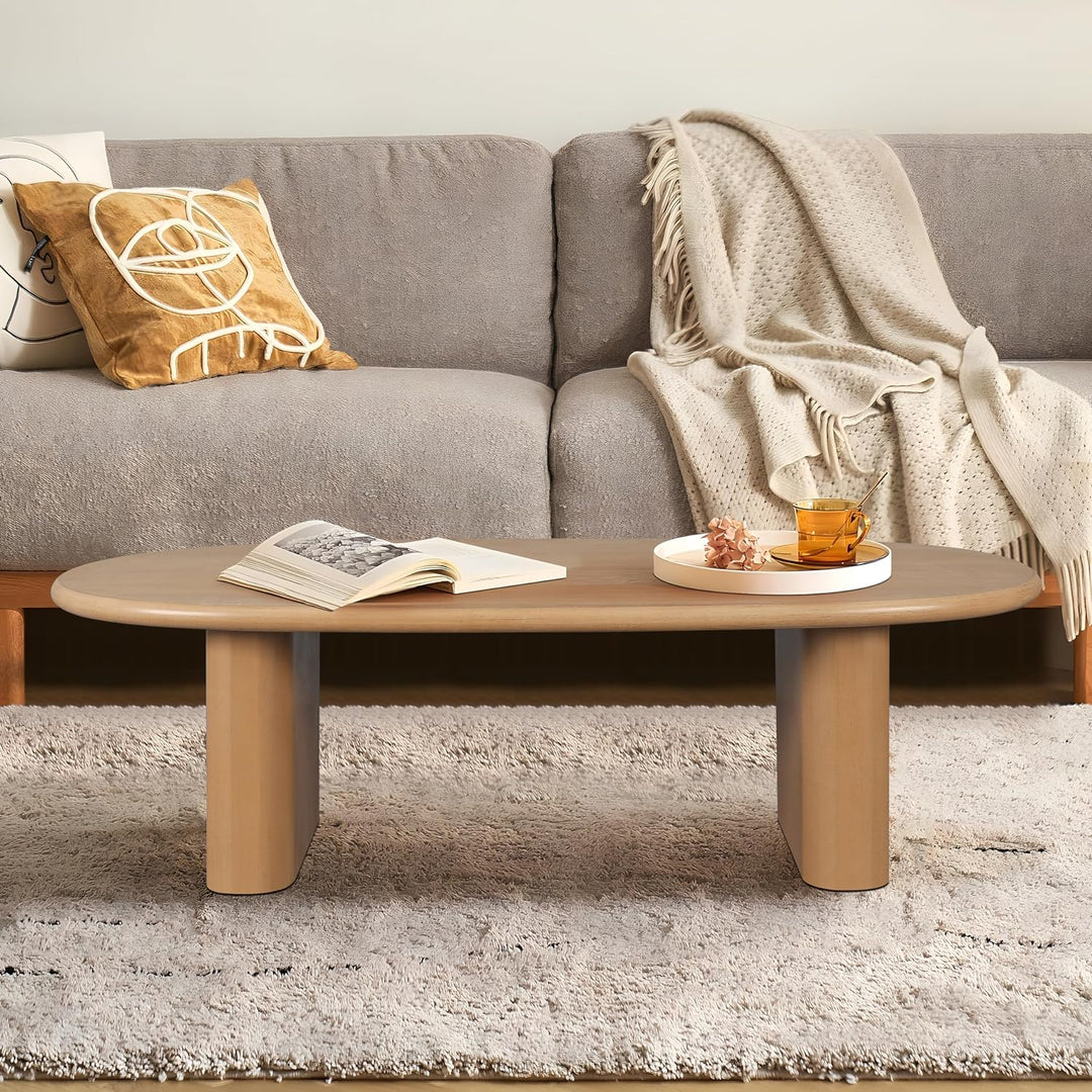 Oval Mid Century Modern Wood Coffee Table, Natural