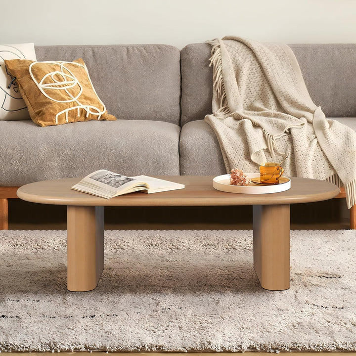 Oval Mid Century Modern Wood Coffee Table, Natural