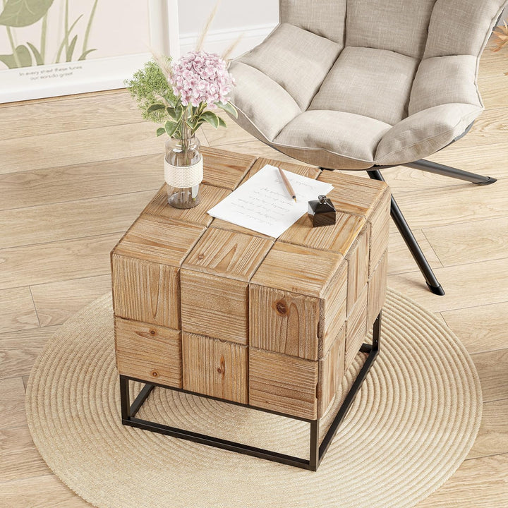 Farmhouse Nightstand Side Table Wood Metal Legs