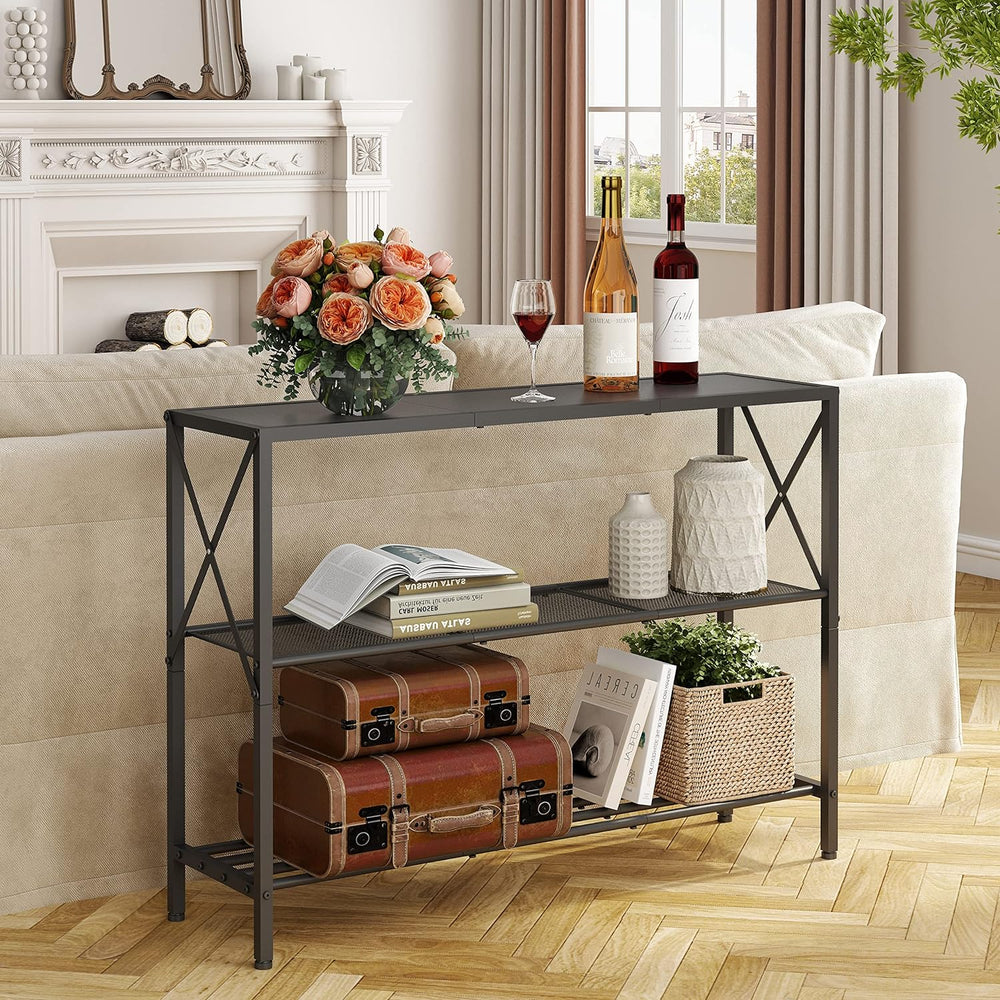 3 Tier Entryway Narrow Sofa Table, Black