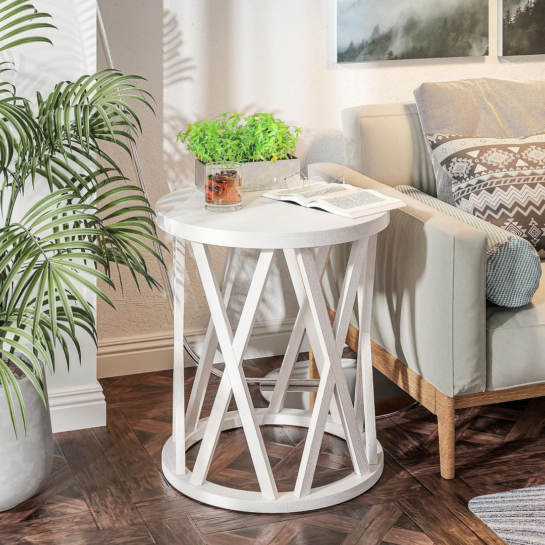 Rustic Farmhouse End Table, Antique White