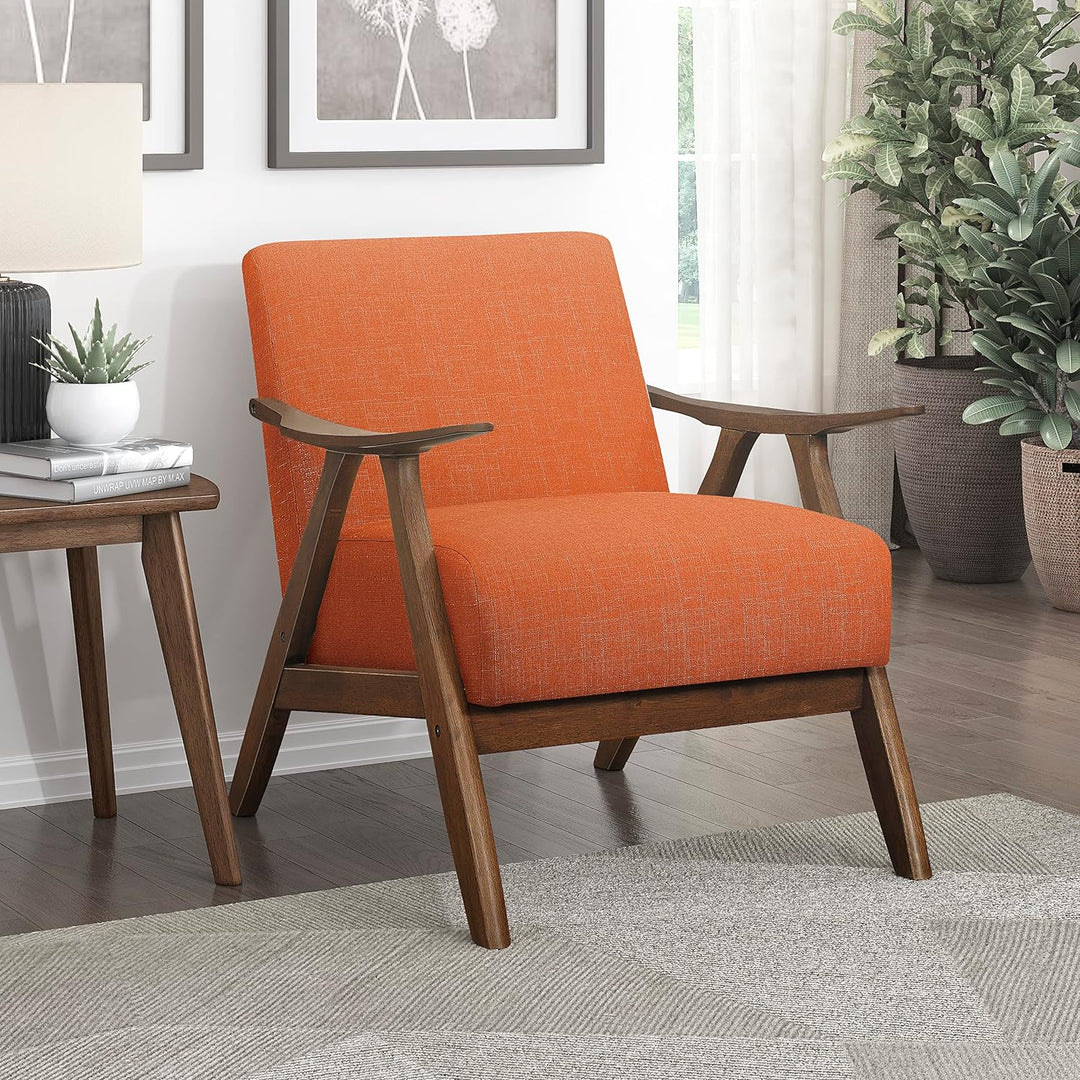 Mid Century Modern Accent Chair, Orange Linen