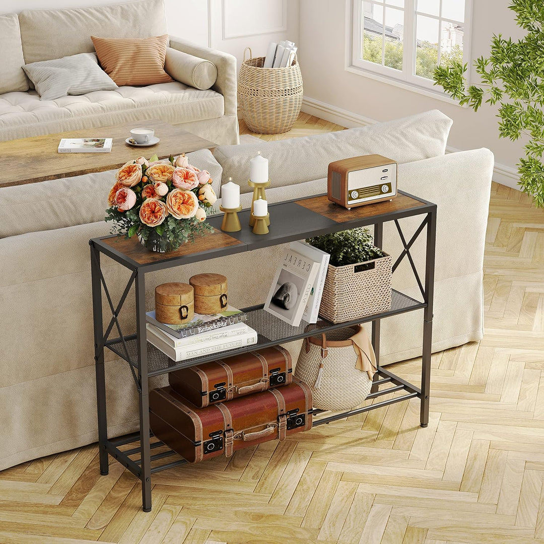 3 Tier Entryway Table, Rustic Brown&Black