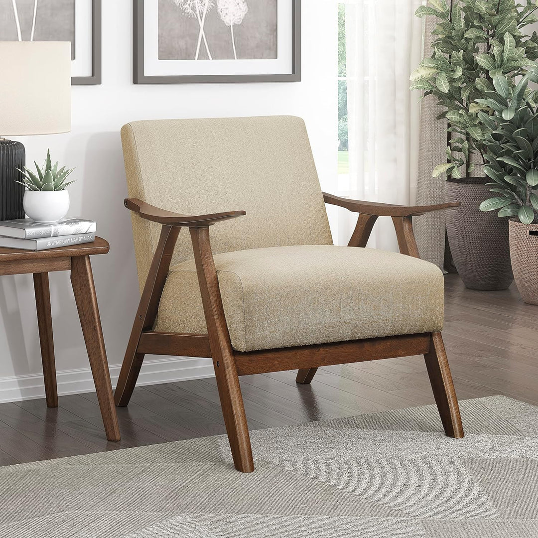 Mid Century Modern Accent Chair, Linen, Brown