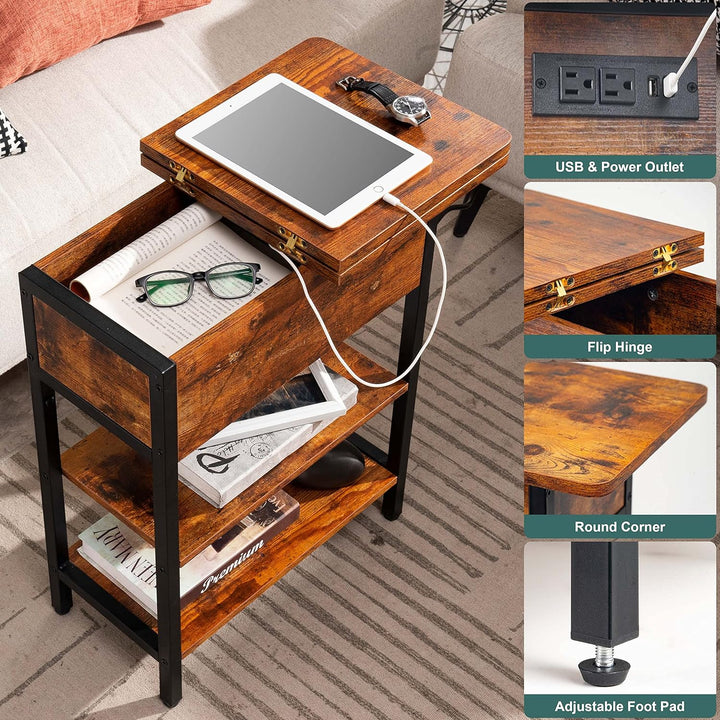 End Table with Charging Station, Flip Top Side