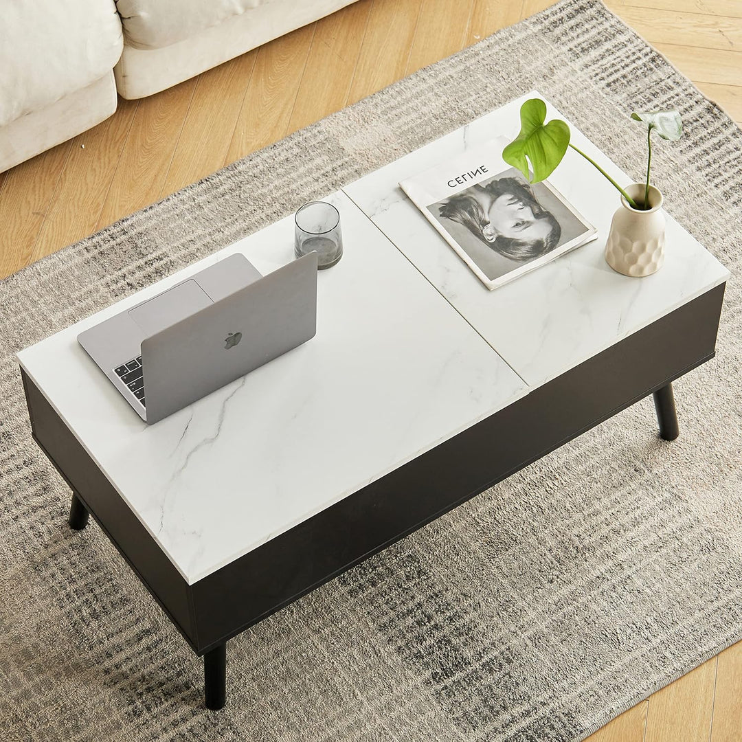 Lift Top Coffee Table with Hidden Sliding Storage Drawer, White