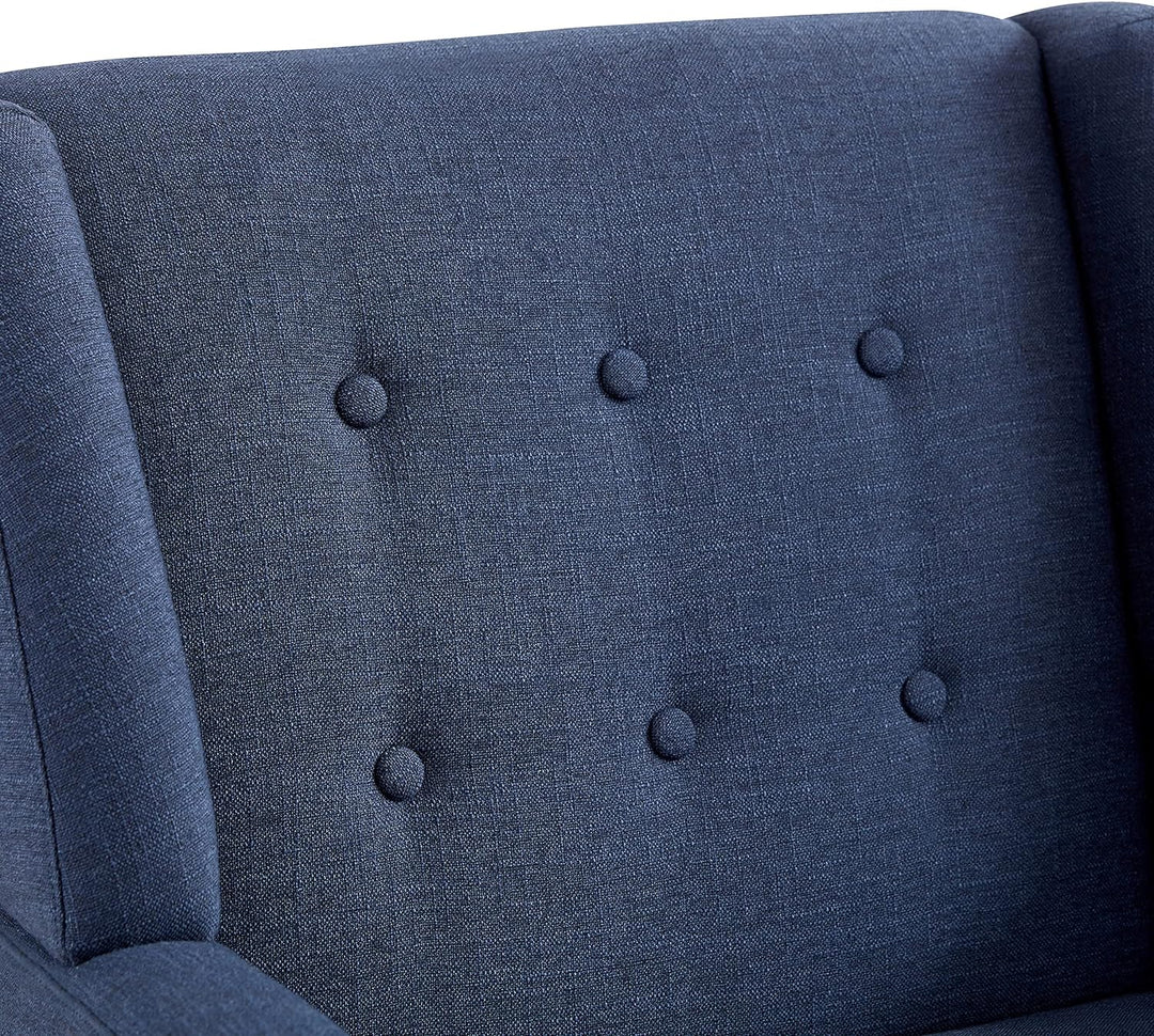 Accent Chair, Upholstered Button Tufted Armchair, Linen Fabric Sofa Chairs for Bedroom, Living Room, Mid Century Modern Comfy Reading Chair (Dark Blue)