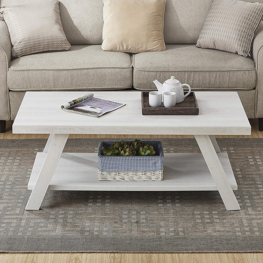 Roundhill Furniture Contemporary Wood Shelf Coffee Table, White