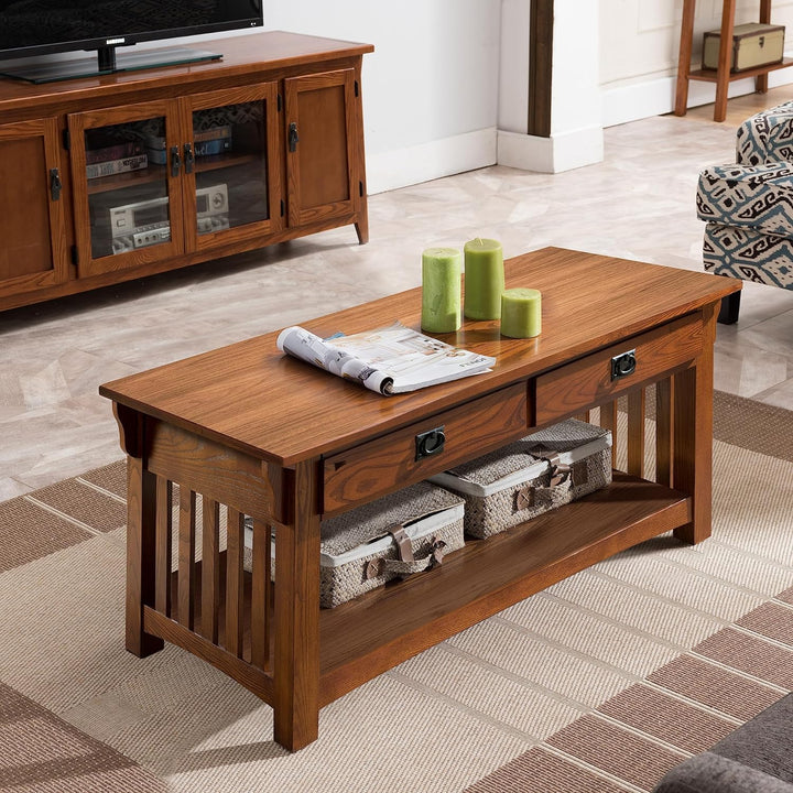 Elegant Mission-Style Coffee Table, Solid Wood, Medium Oak