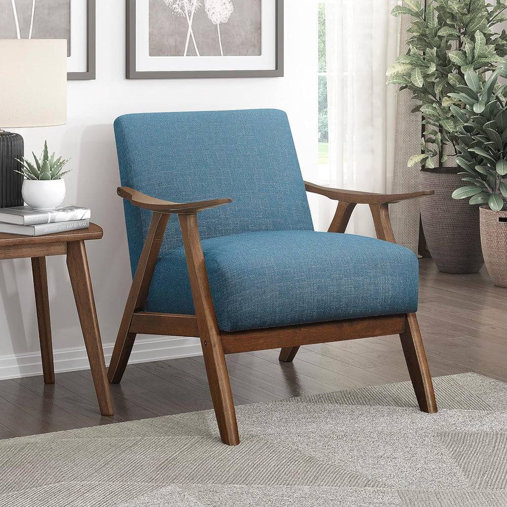 Mid Century Modern Accent Chair, Blue Fabric