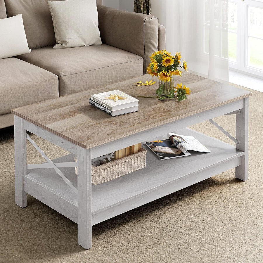 YITAHOME Modern Farmhouse Coffee Table with Storage, Grey Wash