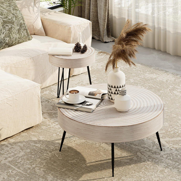 2-Piece Modern Farmhouse Coffee Table Set, Natural Finish