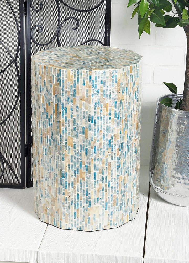 Mother of Pearl Shell Handmade Side End Accent Table, Blue