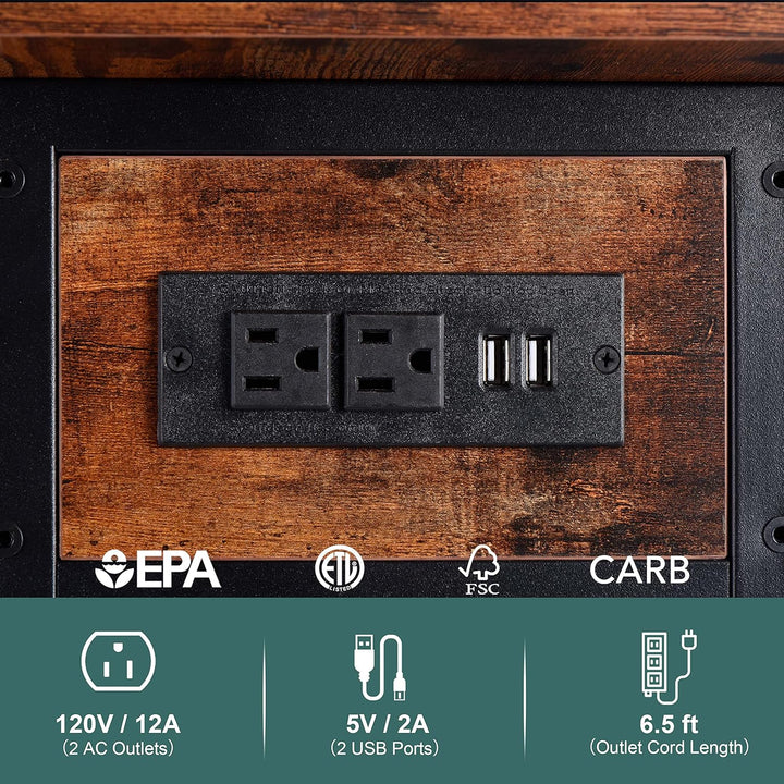 End Table with Charging Station, Flip Top Side