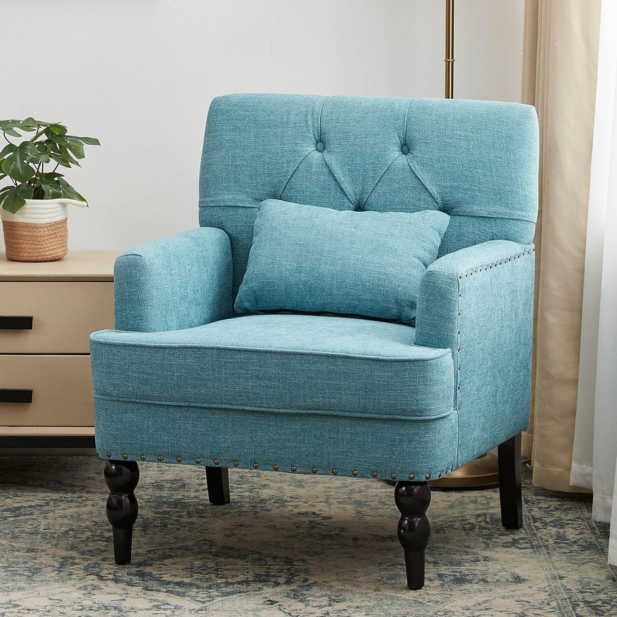 Tufted Club Chair,Accent Chair,Linen Fabric Sofa Chairs,Teal1245