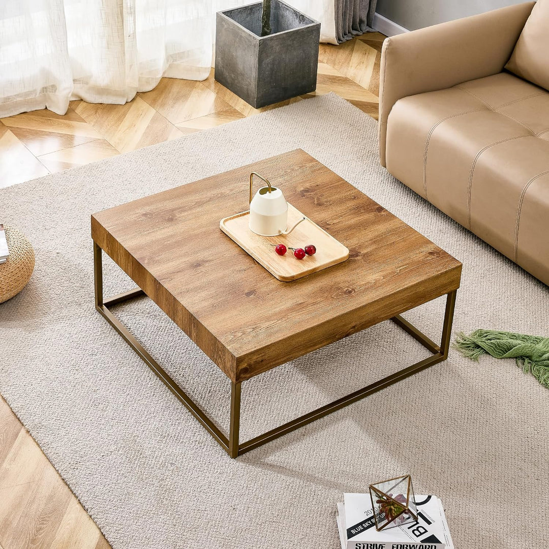 Pvillez Wooden Coffee Table, Modern Solid Wood Center Table, Brown