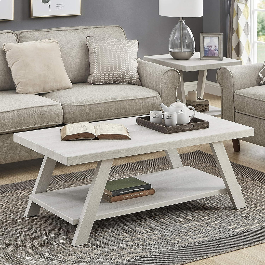 Roundhill Furniture Contemporary Wood Shelf Coffee Table, White