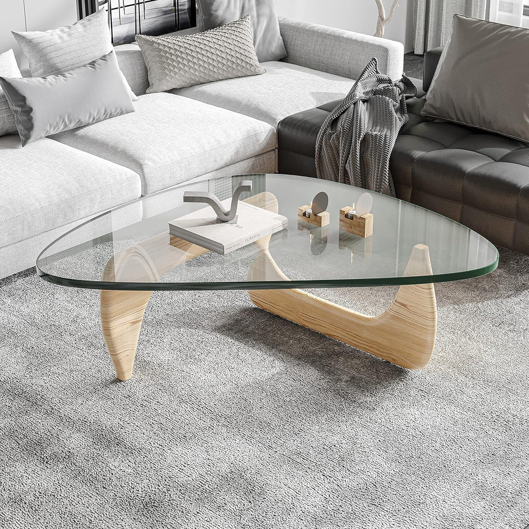 Triangle Glass Coffee Table, Mid-Century Modern End Table, Transparent