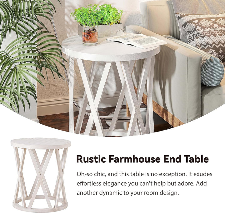 Rustic Farmhouse End Table, Antique White