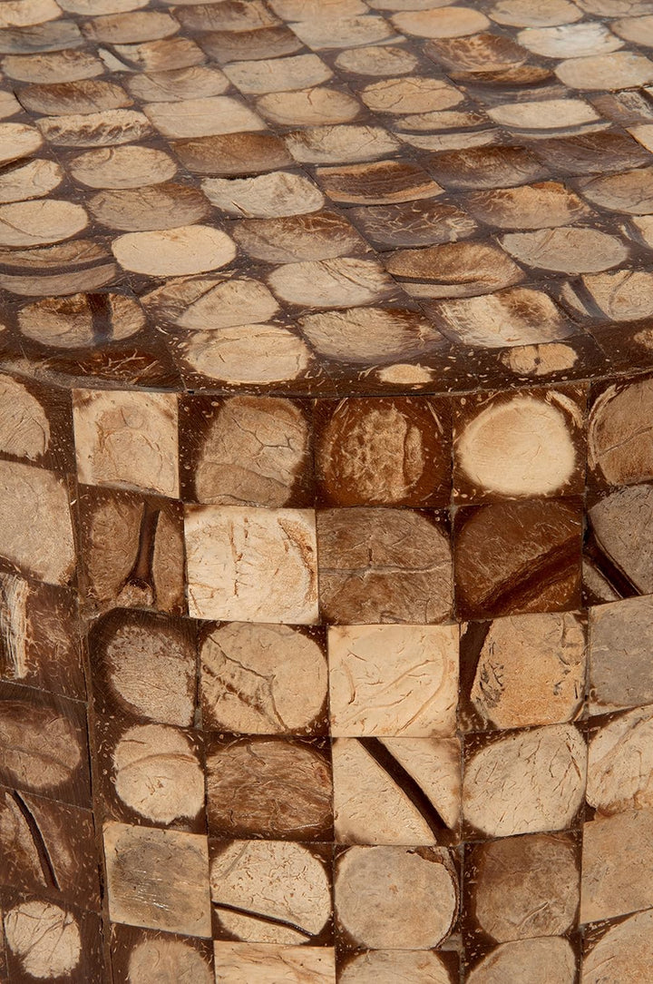 Round Side Table - Real Coconut Shell Mosaic (Brown)