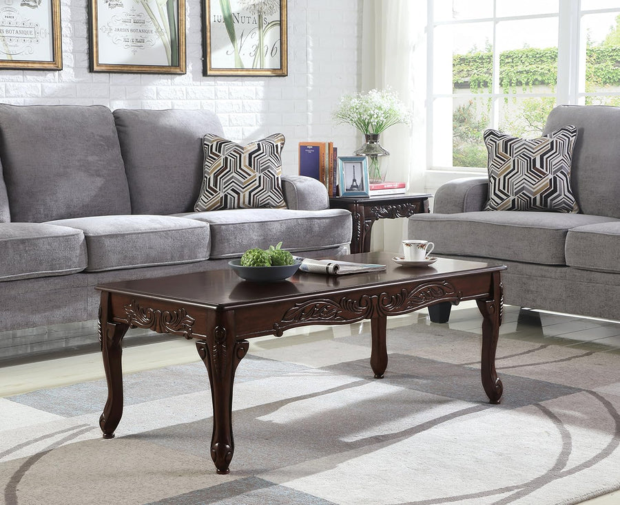 Ornate Traditional Wood Coffee Table, Dark Cherry